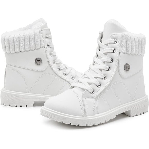 Waluzs Ankle Boot Women White Polyurethane lace up fleece interior And Soft - Picture 1 of 6
